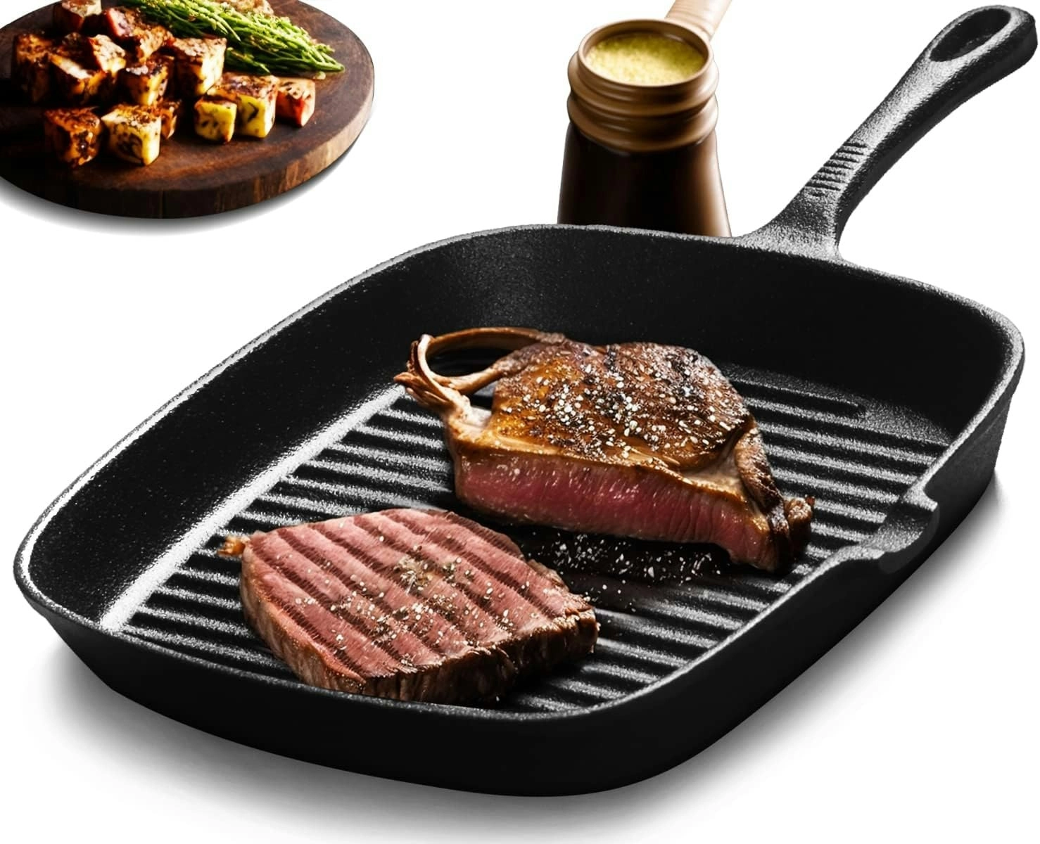 Cast Iron Grill Pan Steak Frying Skillet