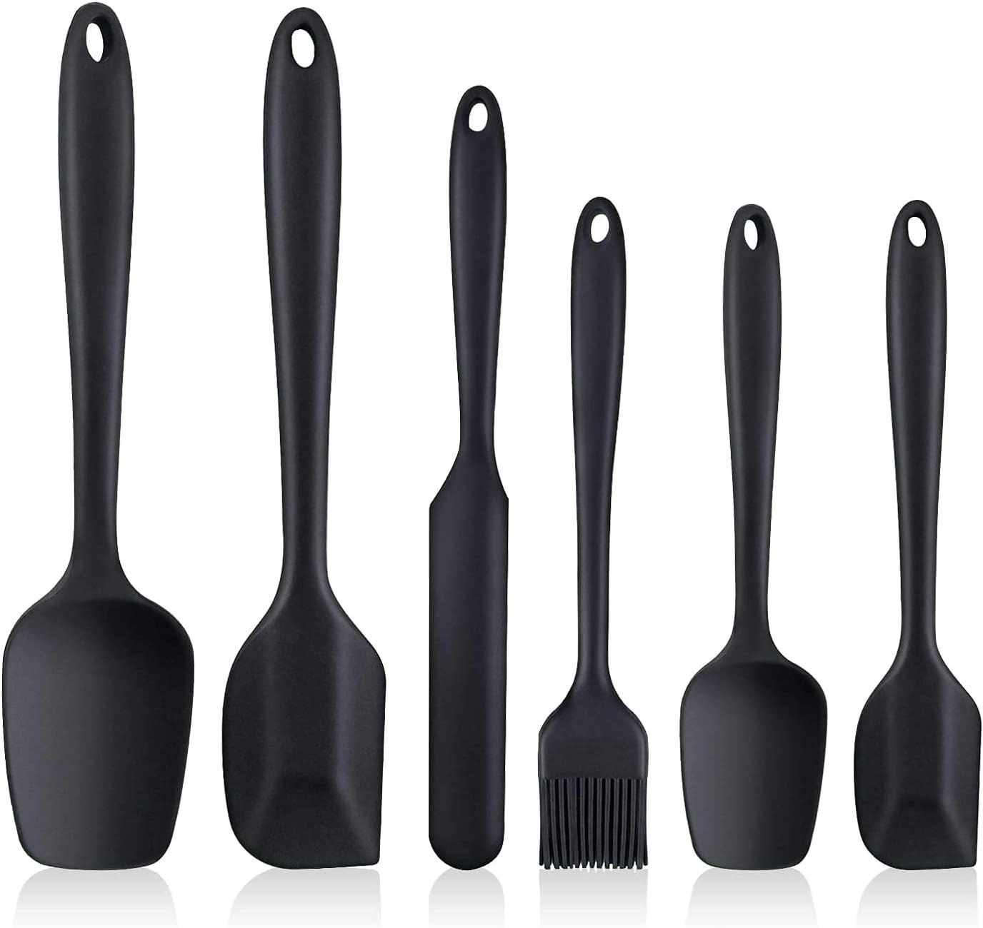 6 Piece Silicone Spatula Set, Non Stick Rubber Kitchen Utensils, Cooking Baking Mixing BPA-Free, Dishwasher Safe Black