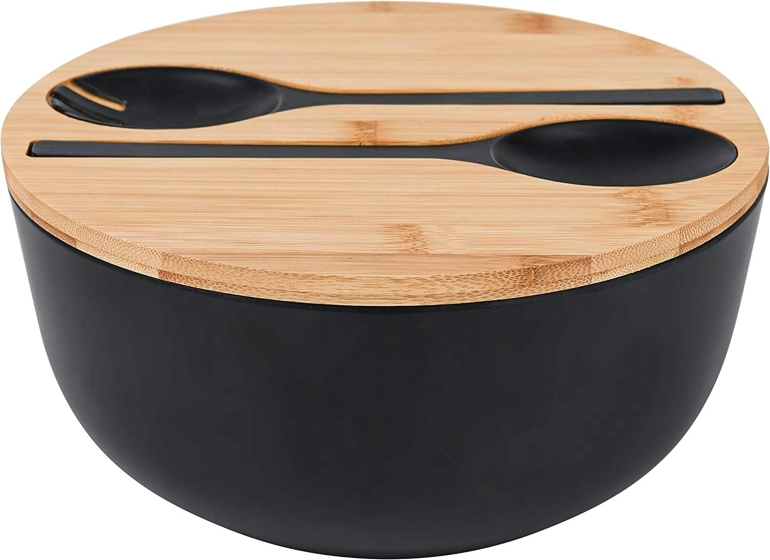 Bamboo Fiber Salad Bowl with Servers Set (Black)