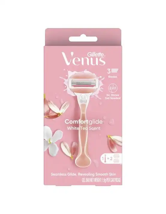 Gillette Venus Comfort Glide White Tea Razor Handle + 2 Blade Refills