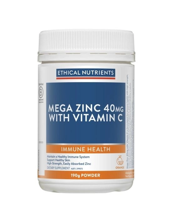 Ethical Nutrients Mega Zinc 40mg with Vitamin C Orange 190g Powder