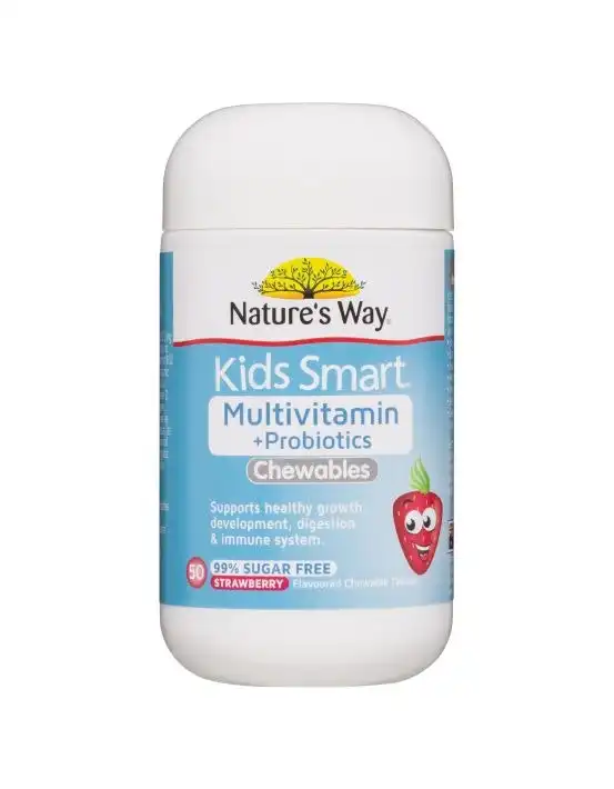 Natures Way Kids Smart Multivitamin + Probiotics 50 Strawberry Flavoured Chewable Tablets