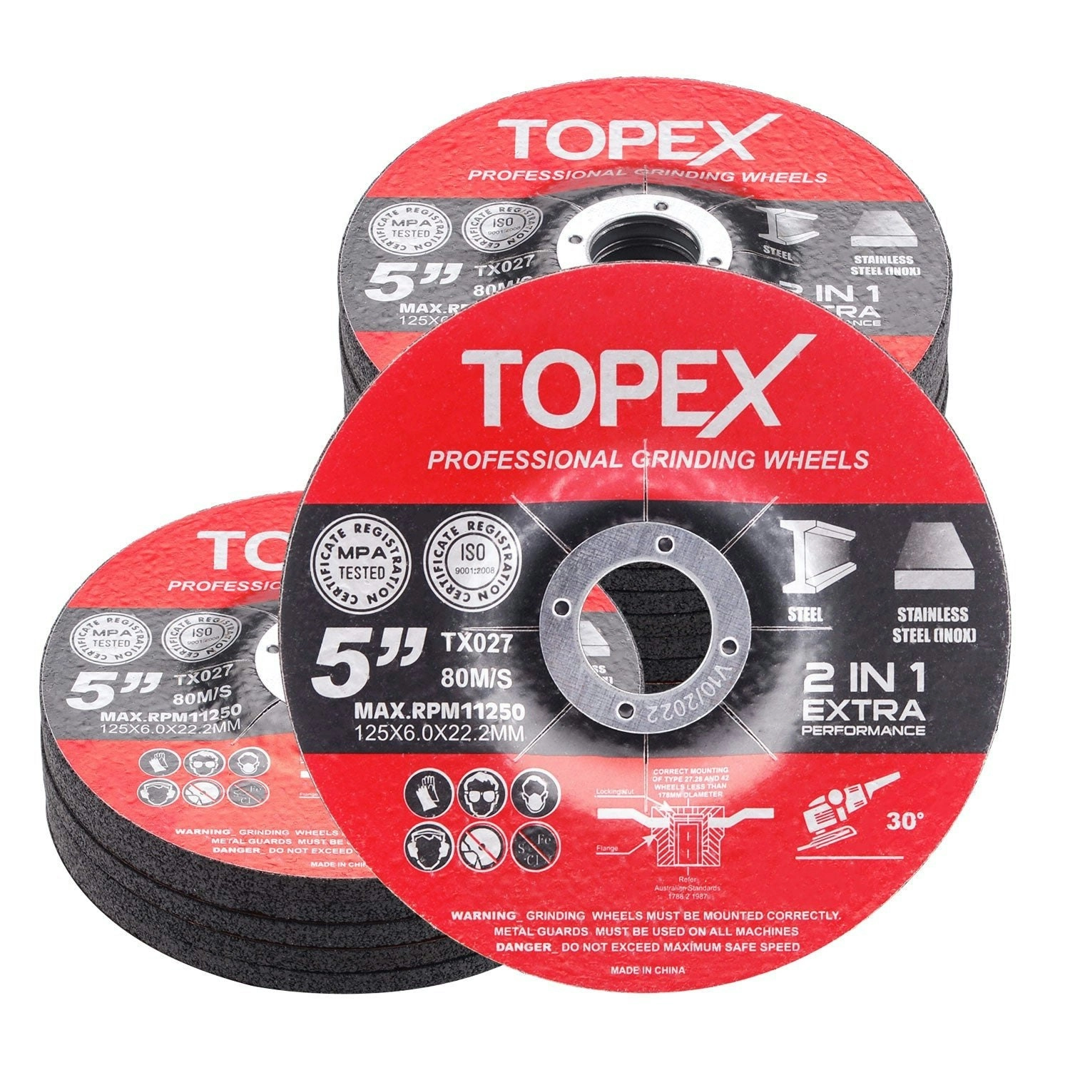 Topex 25PCS 125x 6.0x 22.23mm Grinding Discs Wheels Steel Inox Angle Grinder