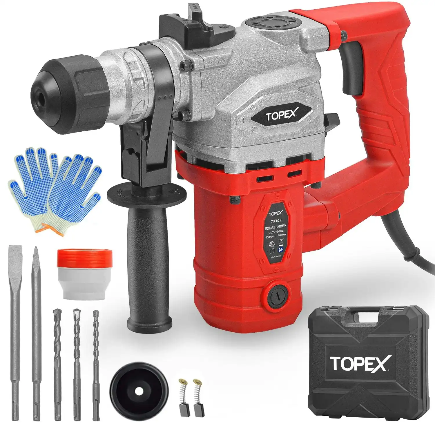 Topex 1010W SDS+ Rotary Hammer Drill Demolition Jack Hammer Kit w/ Chisels Drill