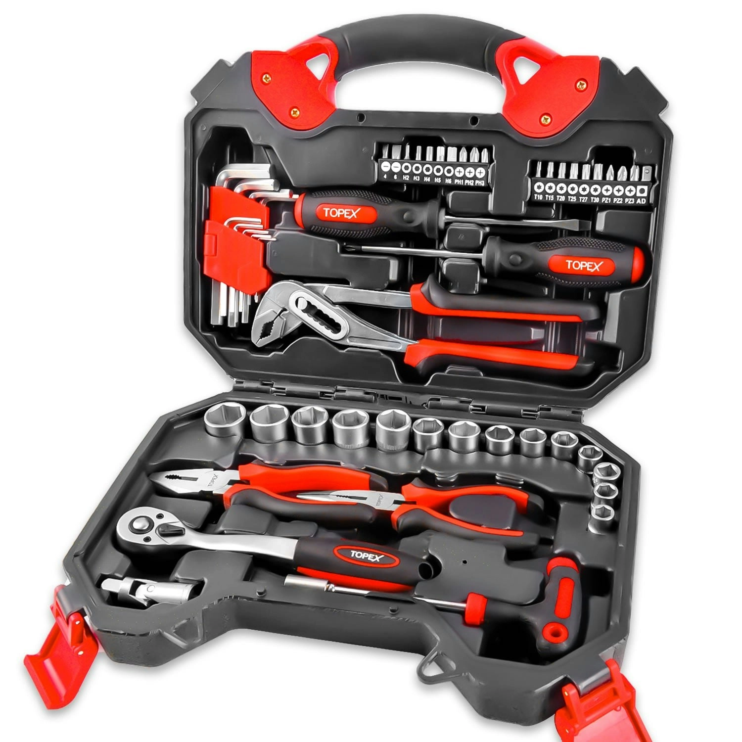 Topex 52-Piece Hand Tool Kit Portable Home/Auto Repair Set w/ Ratchet Wrench, Pliers ,Screwdriver Kits and Storage Case