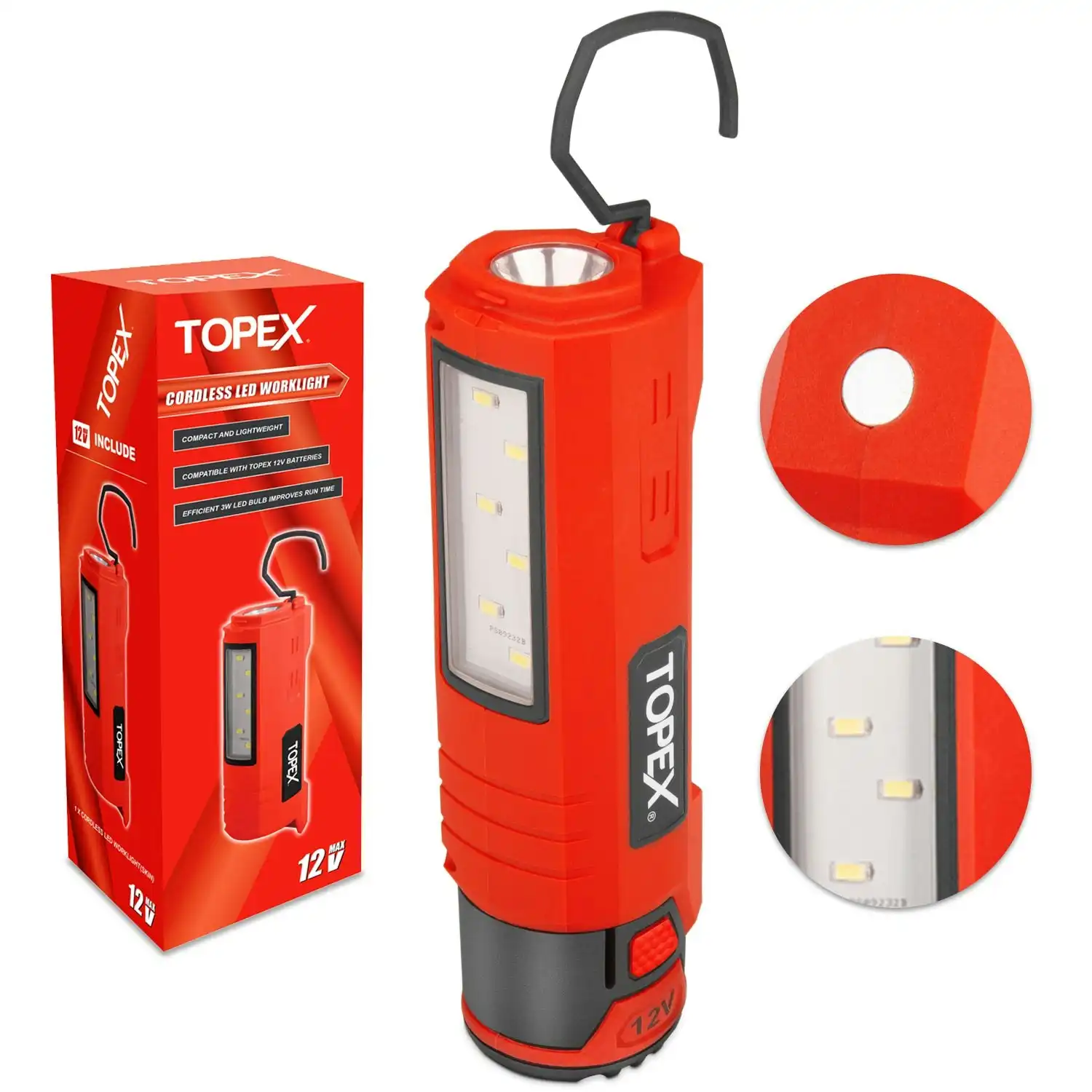 Topex 12V Cordless LED Worklight Lithium-Ion LED Torch w/ Battery & Charger