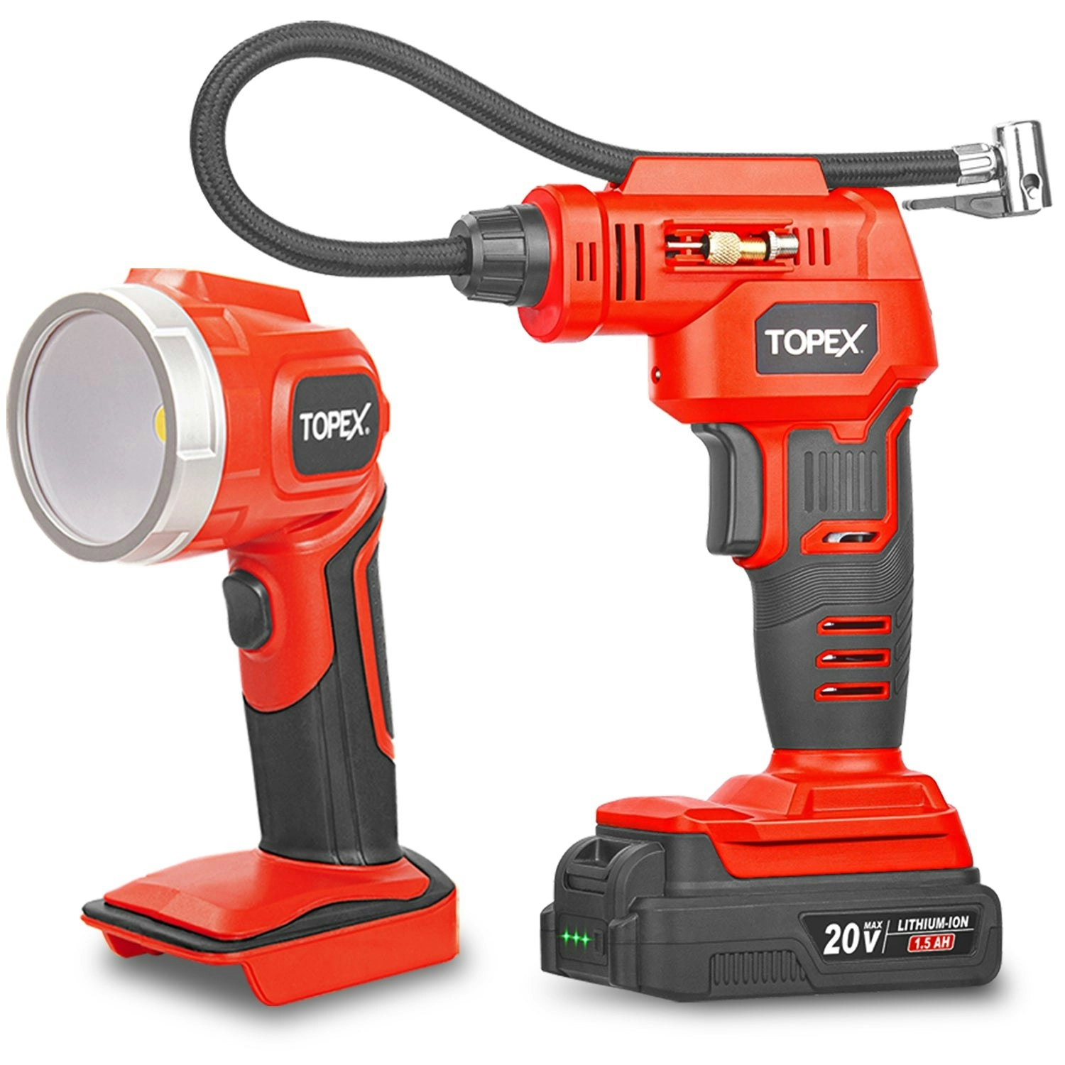 Topex 20V Cordless Combo Kit Tyre Inflator w/ Lightweight LED Torch(One Battery Included)