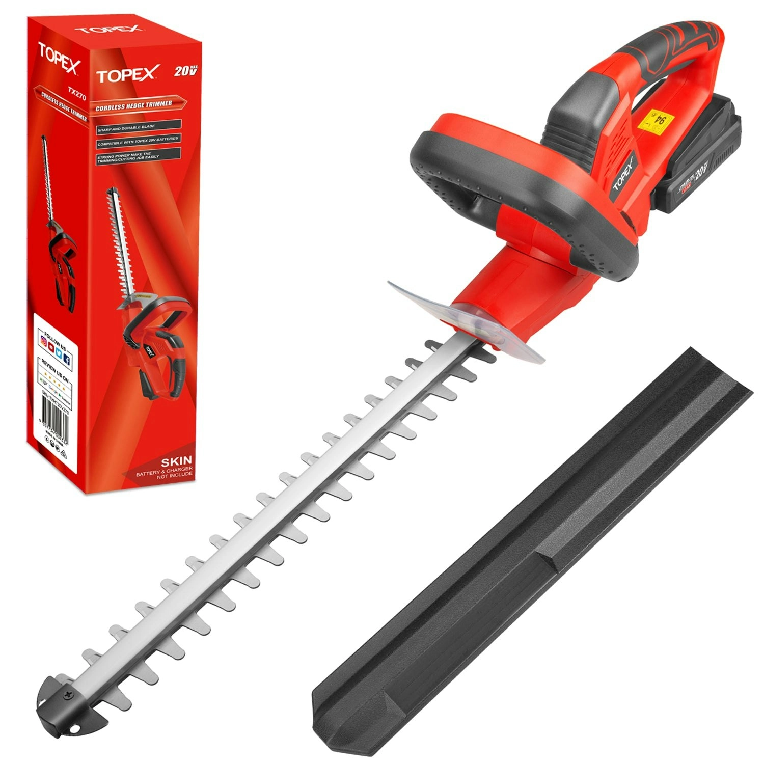 Topex 20V Cordless Hedge Trimmer for Shrub, Cutting, Trimming, Pruning