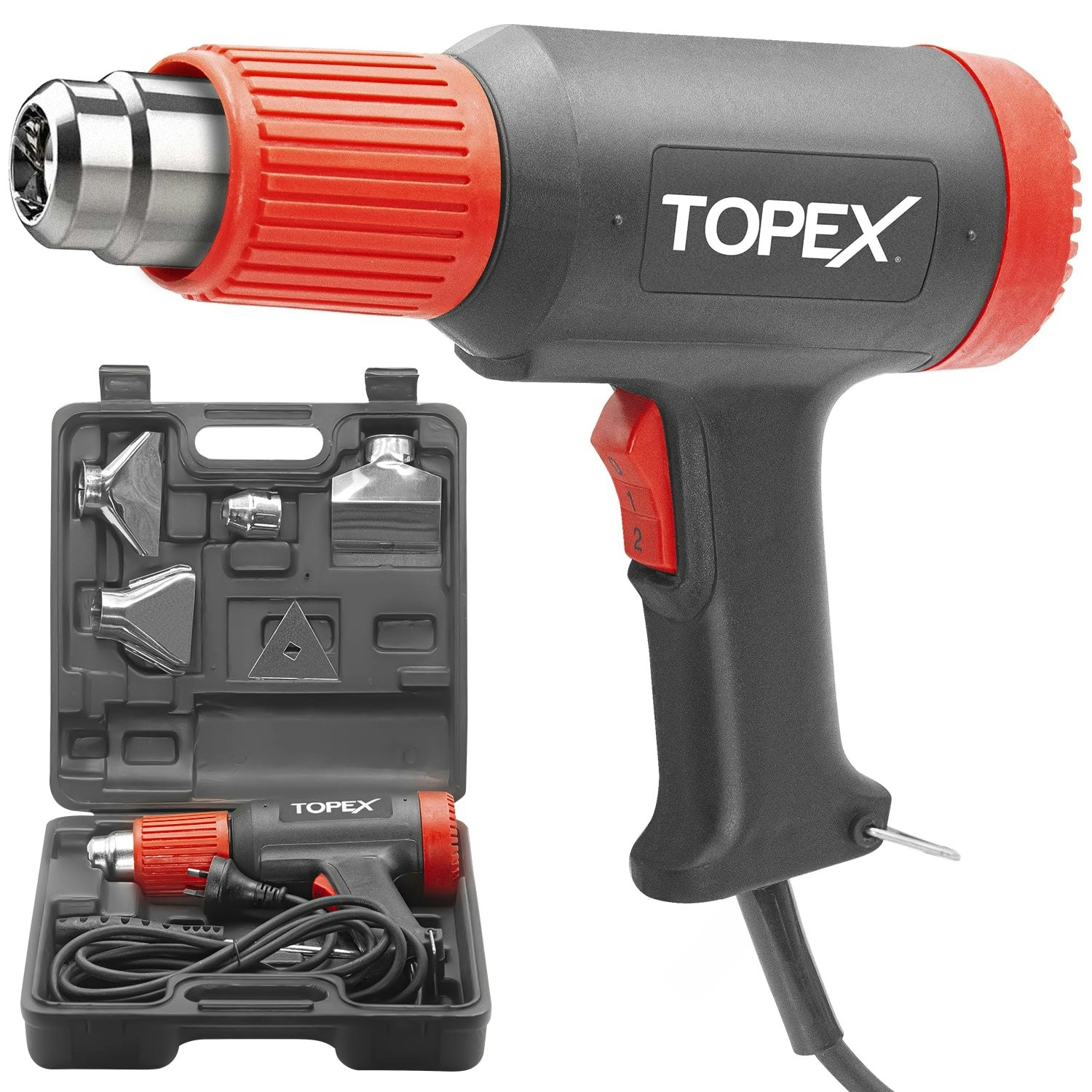 Topex Heat Gun Hot Air Heating Tool Kit Dual Speed w/ 5 Accessories Storage Case