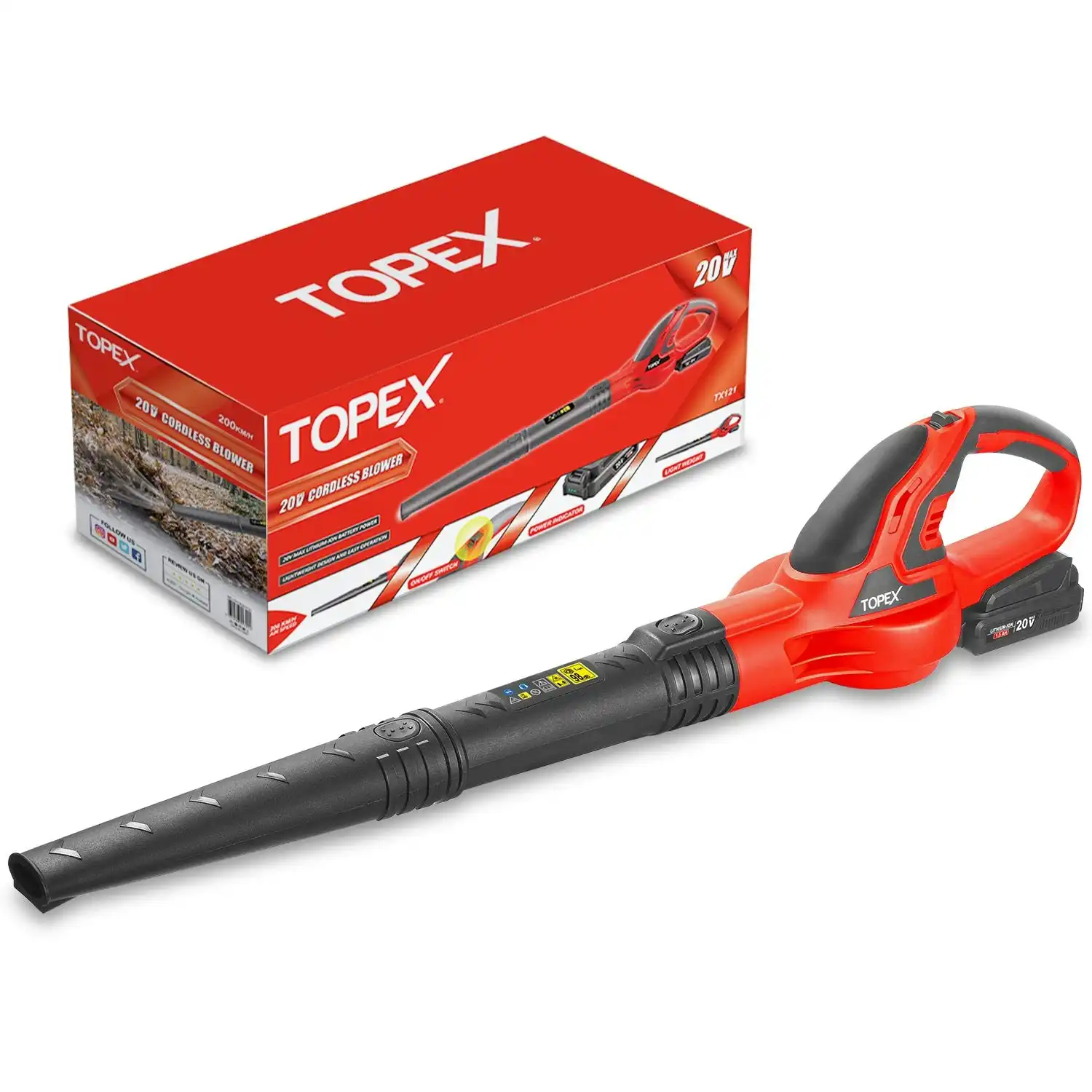 Topex 20V MAX Cordless Leaf Blower 1.5Ah Battery 200km/h