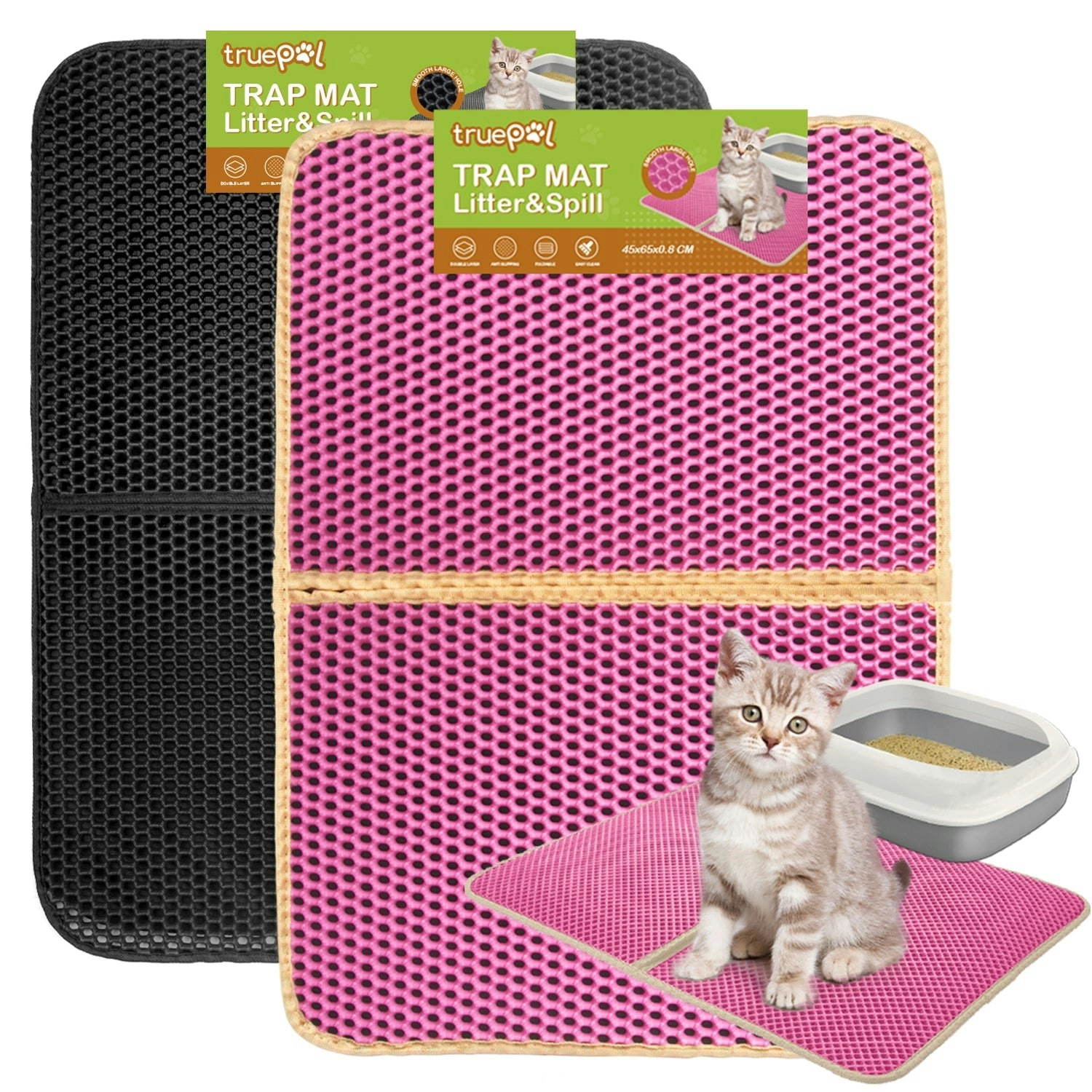 truepal Double-Layer Cat Litter Mat 65 x 45cm Waterproof Trapper Foldable Pad Pet Rug