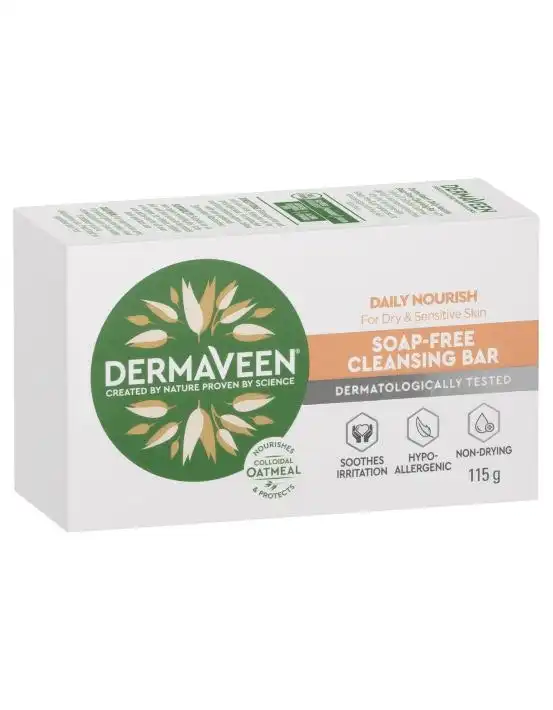 DermaVeen Daily Nourish Soap-Free Cleansing Bar for Dry & Sensitive Skin 115g