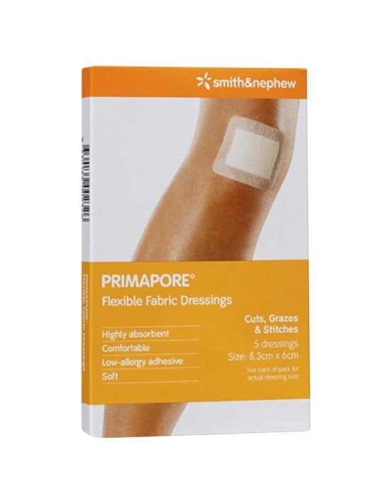 PRIMAPORE Adhesive Wound Dressing - 8.3cm x 6cm - 5 Pack