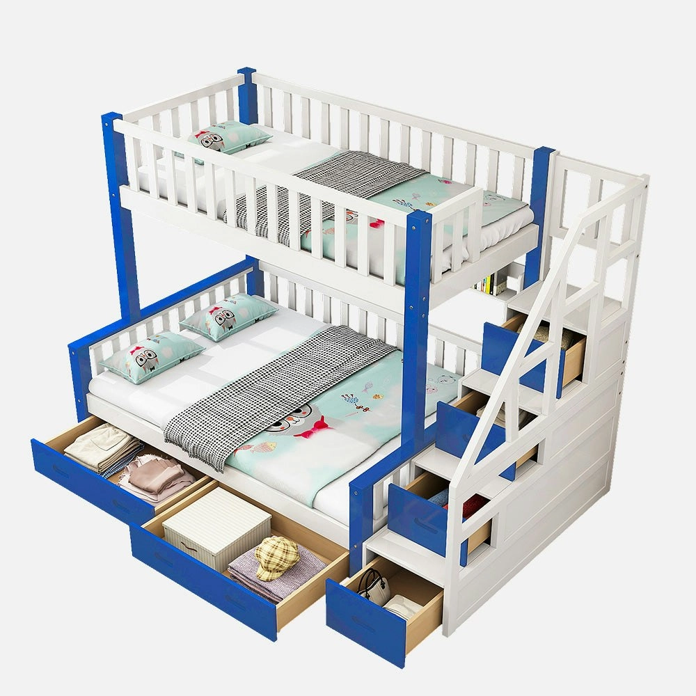 Cozy Crest Bunk Bed Frame Drawers Bunk Beds - White&Blue