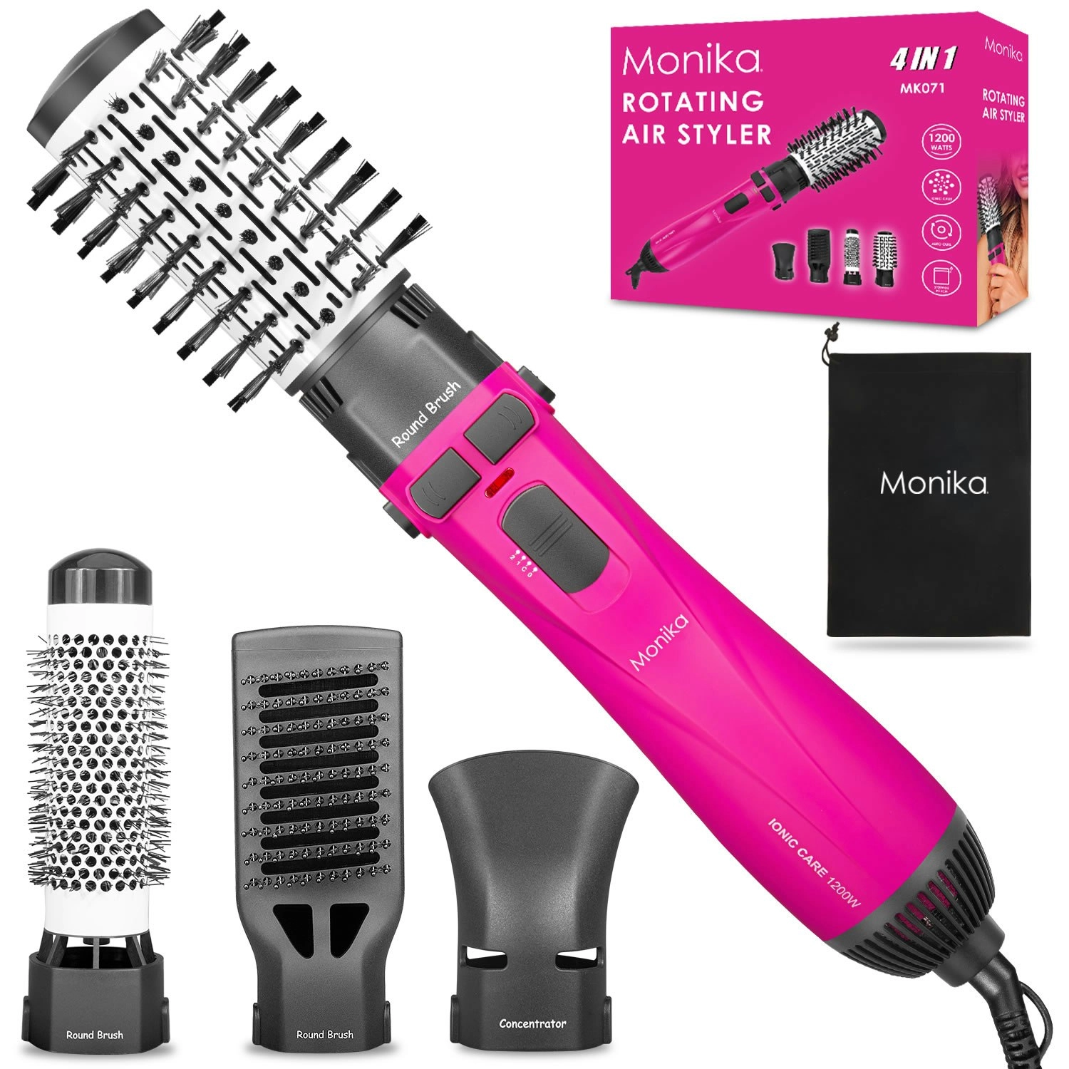 Monika 4 in 1 1200W Hair Styler Auto Curler Hot Air Brush w/ Ionic Care Tech Straightening Curling Blow Drying