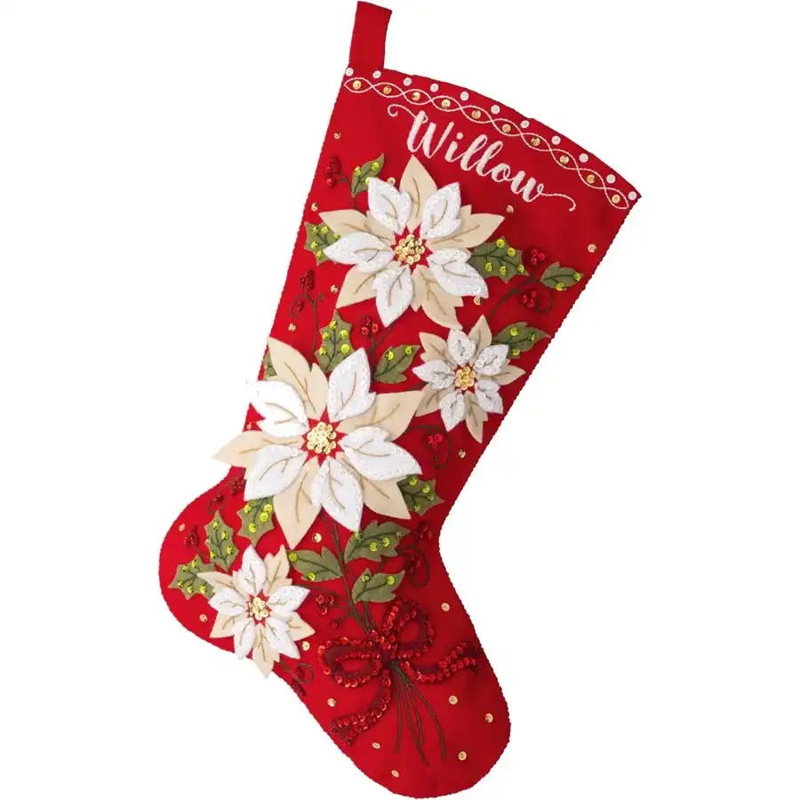 Posh Poinsettia Felt Applique Stocking