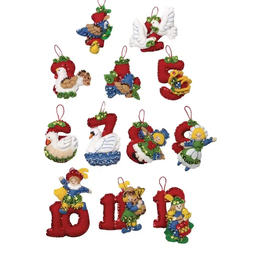 12 Day of Christmas Felt Applique Ornaments