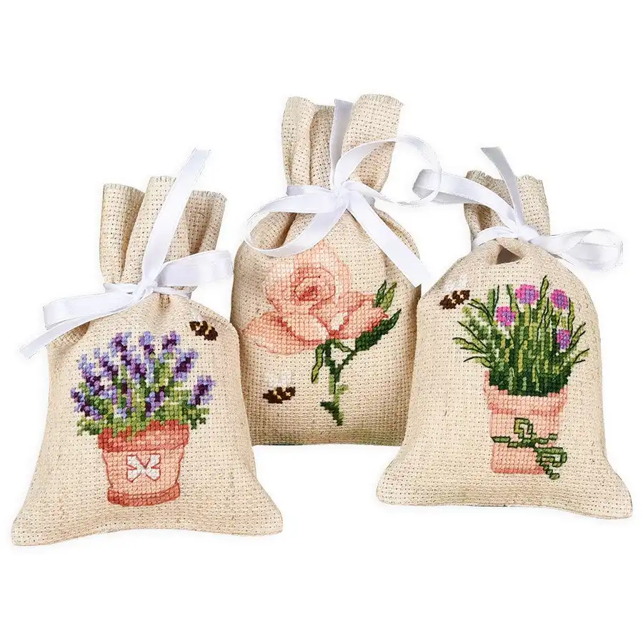 Floral Sachets Cross Stitch- Needlework