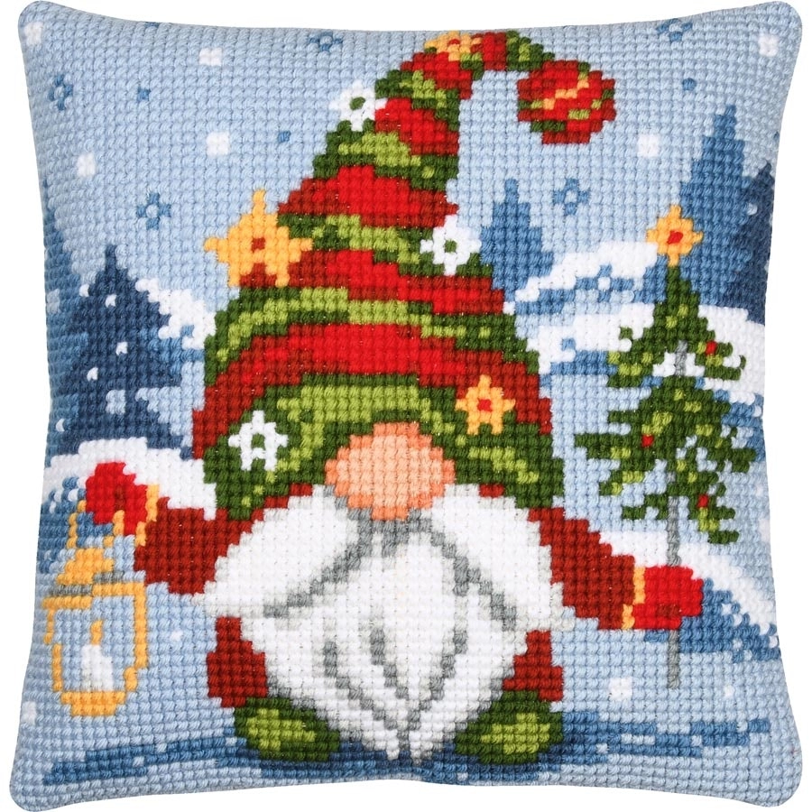 Gnome with Lantern Needlepoint Cushion