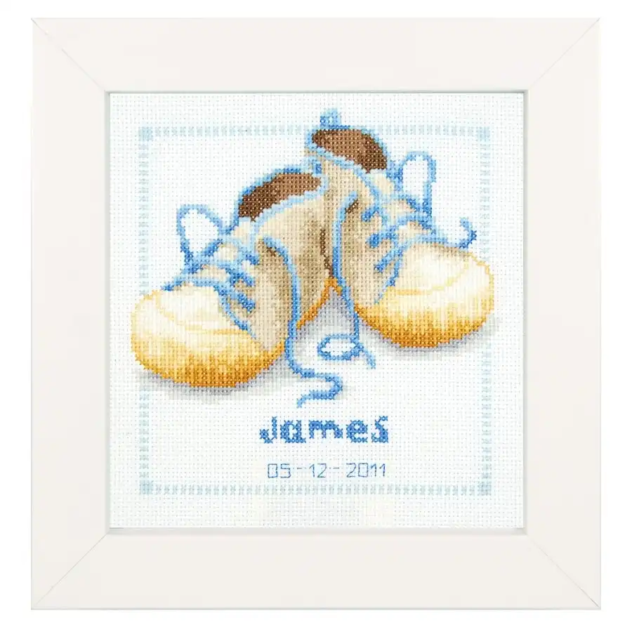 Baby Shoes Birth Record Cross Stitch- Needlework