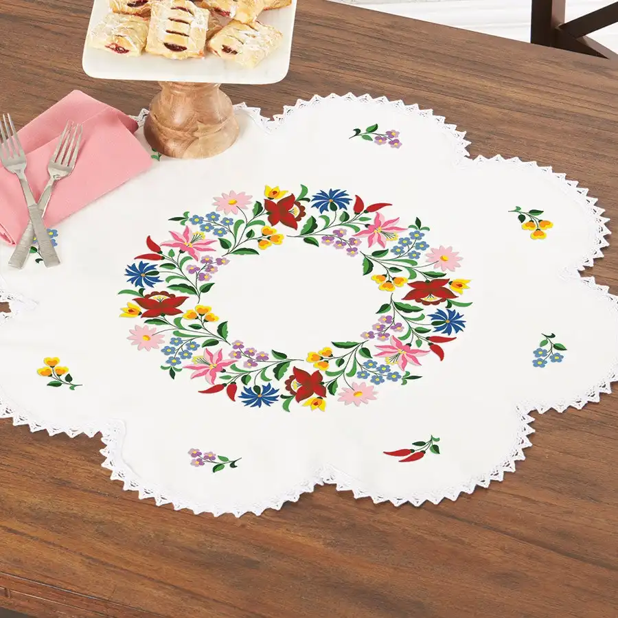 Floral Wreath Table Topper Embroidery- Needlework
