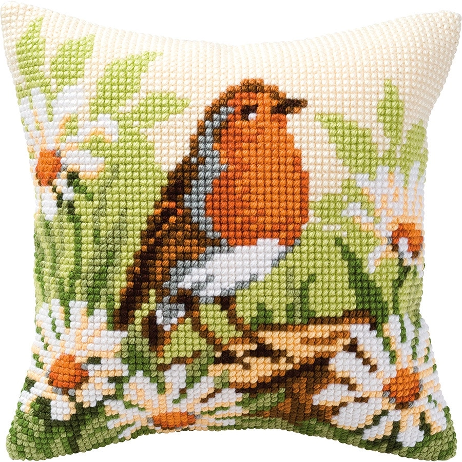 Red Robin Needlepoint Cushion- Needlework