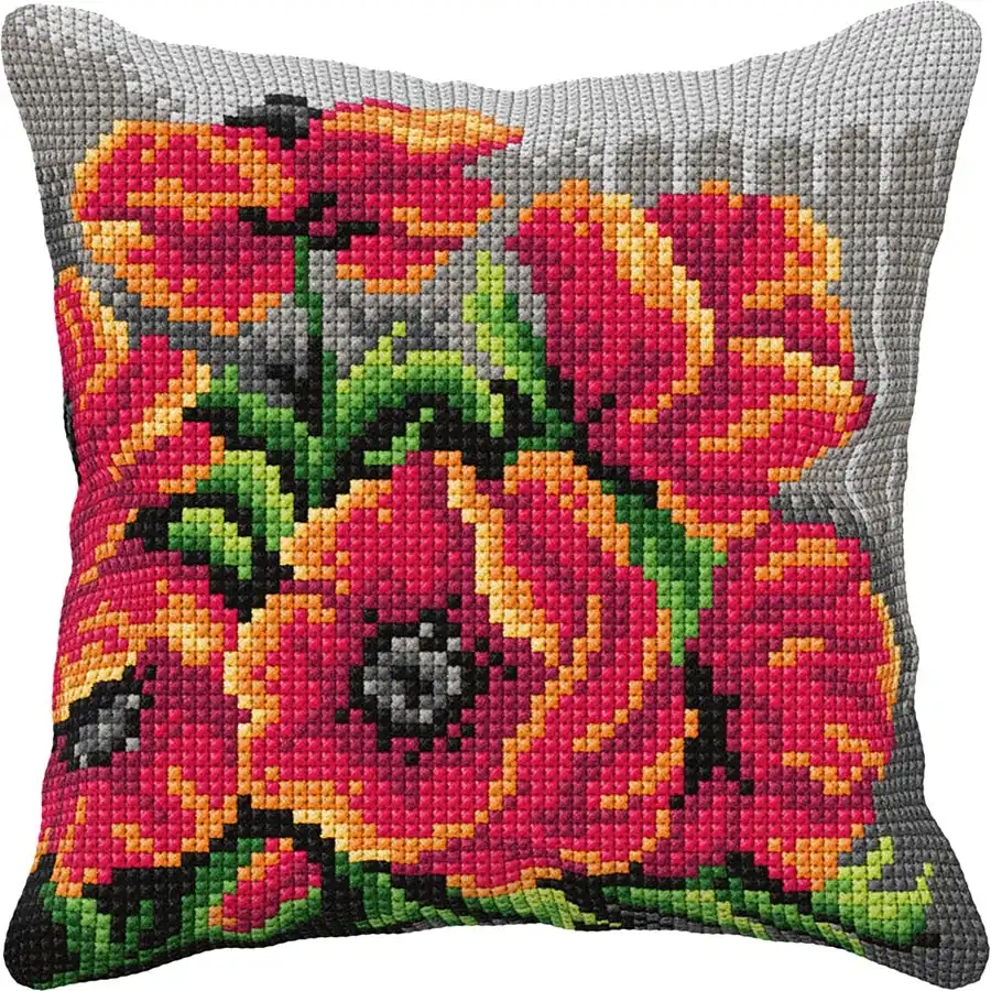 Poppies Needlepoint Cushion- Needlework