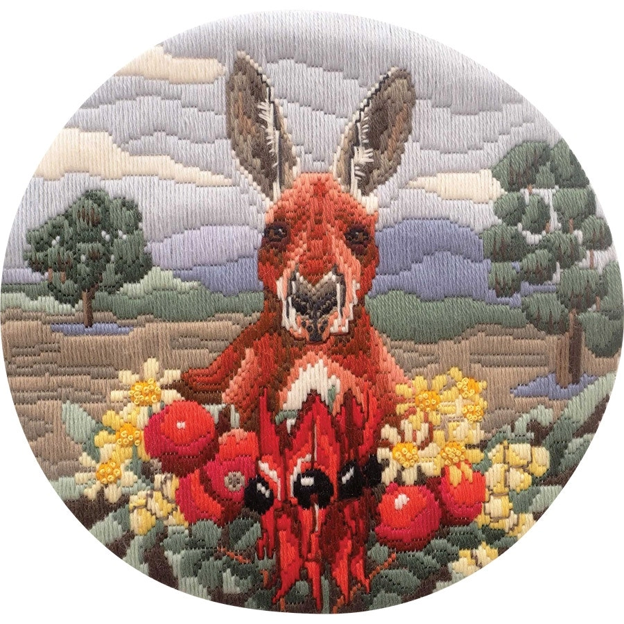 Red Kangaroo Long Stitch- Needlework