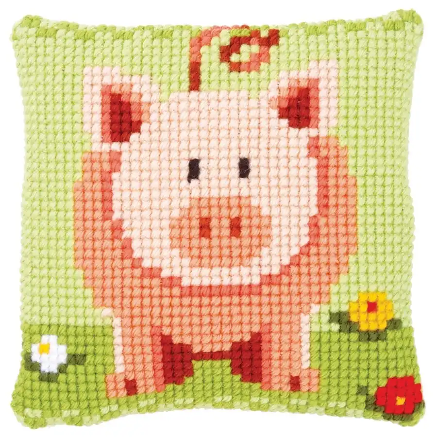 Sweet Little Piggy Needlepoint Cushion- Needlework