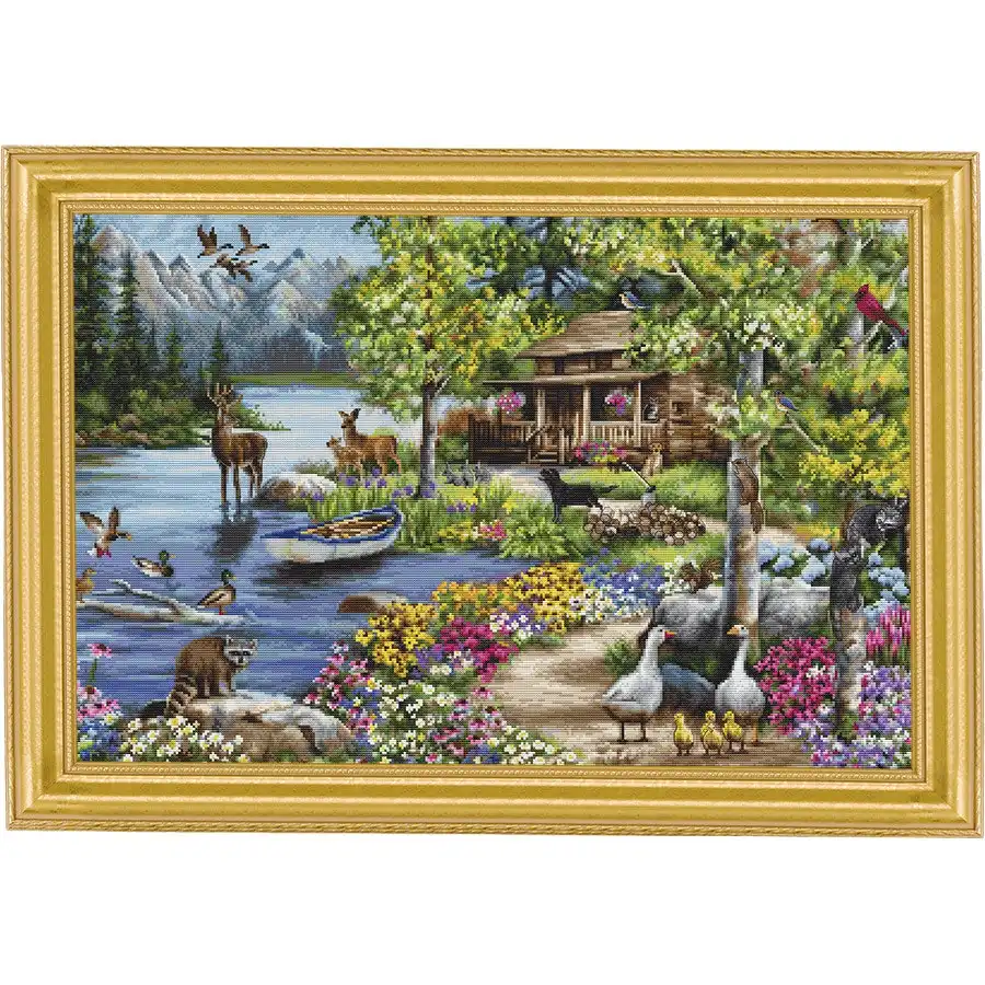 Cabin by the Lake Cross Stitch- Needlework