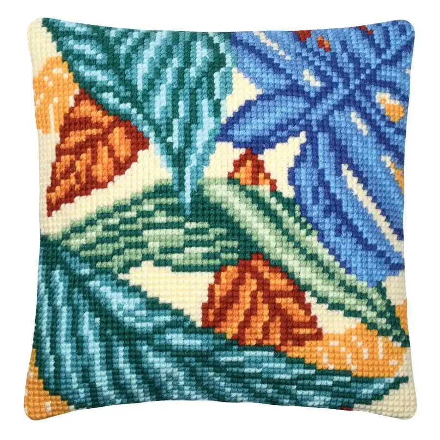 Jungle Leaves Needlepoint Cushion- Needlework