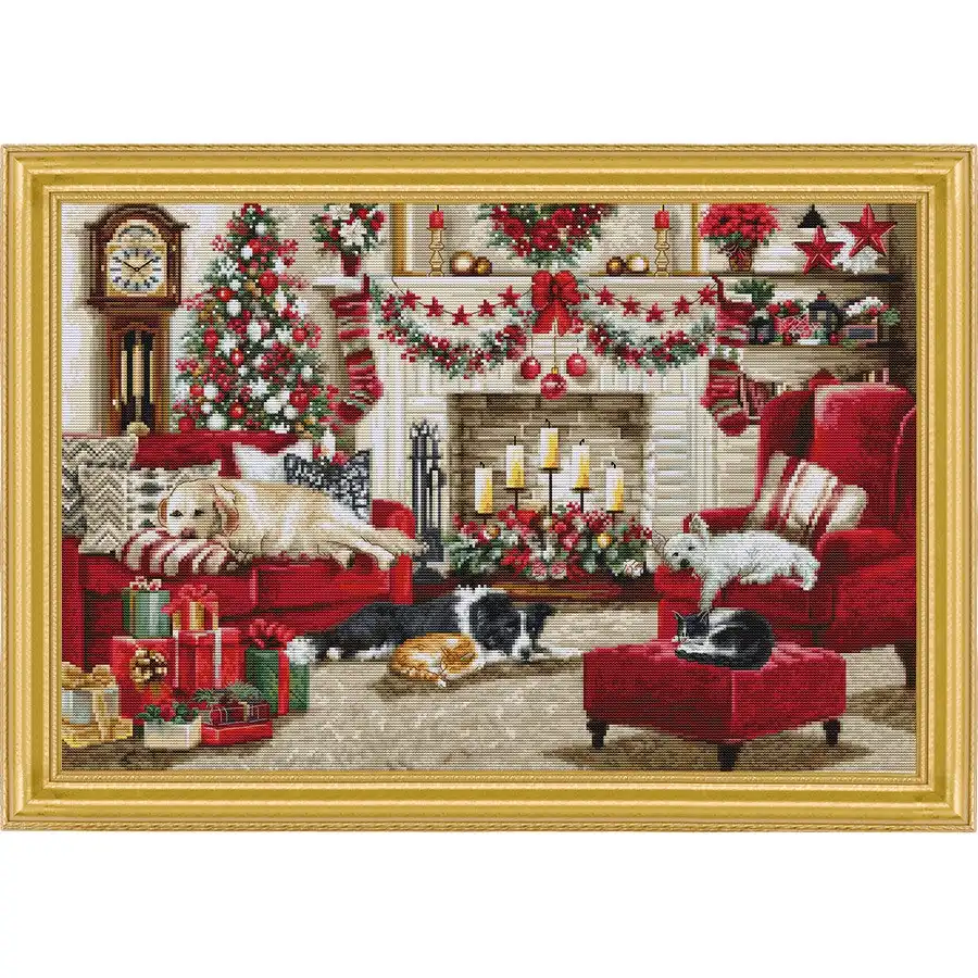 Pets Christmas Interior Cross Stitch- Needlework