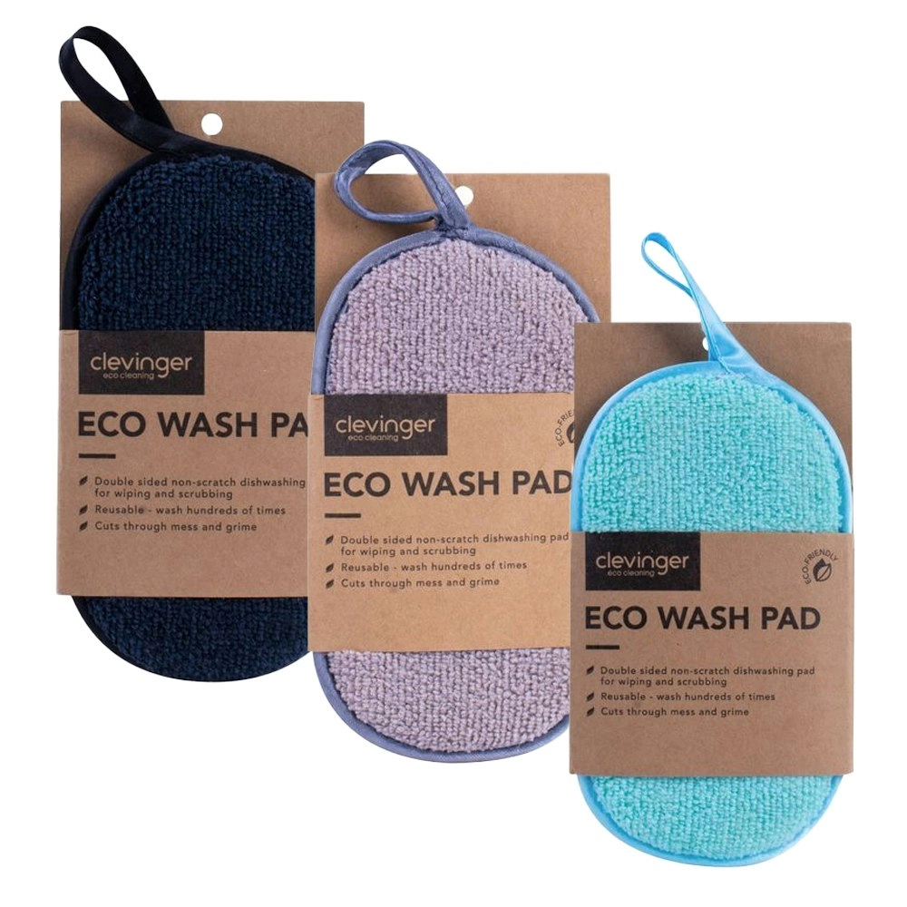 3x Clevinger Eco Wash Double Sided Non-Scratch Cleaning Pad 18x10cm Assorted