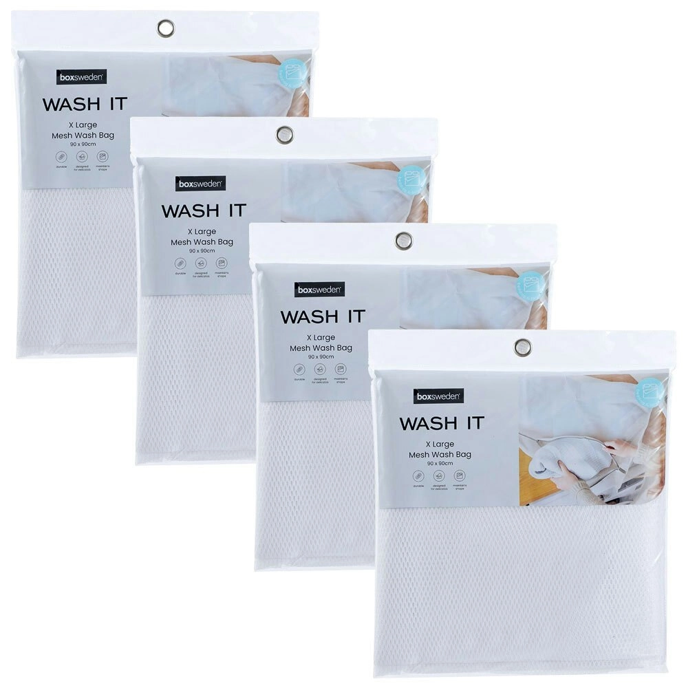 4x Boxsweden Wash It 90cm Washing Mesh Clothes Bag Laundry Storage XL White