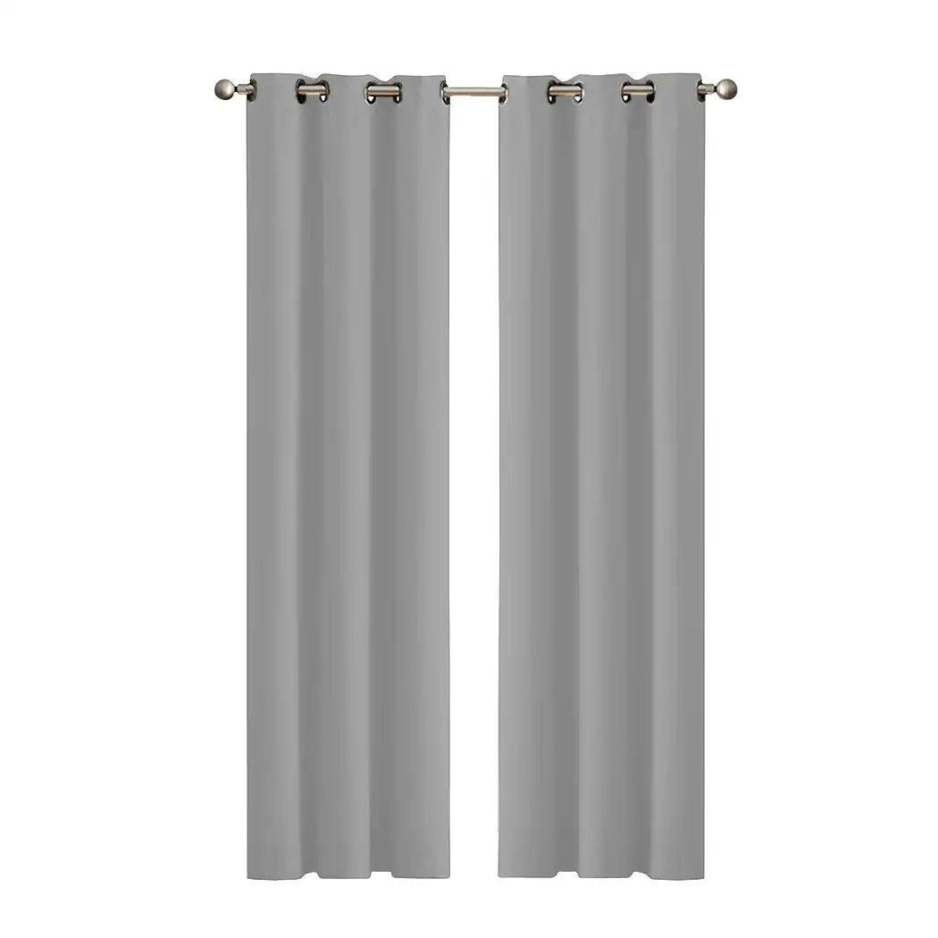 Traderight Group  2x Blockout Curtains Panels 3 Layers Eyelet Room Darkening 132x160cm Grey