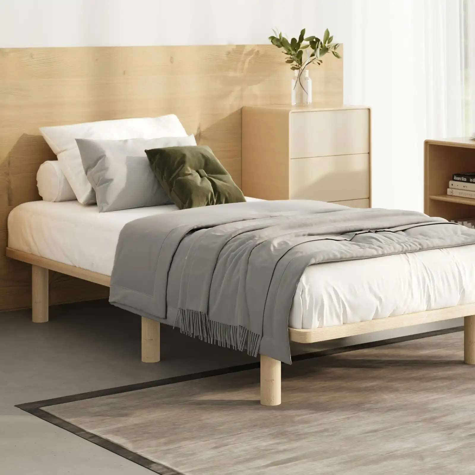Oikiture Bed Frame Single Size Wooden Bed Base Platform Timber