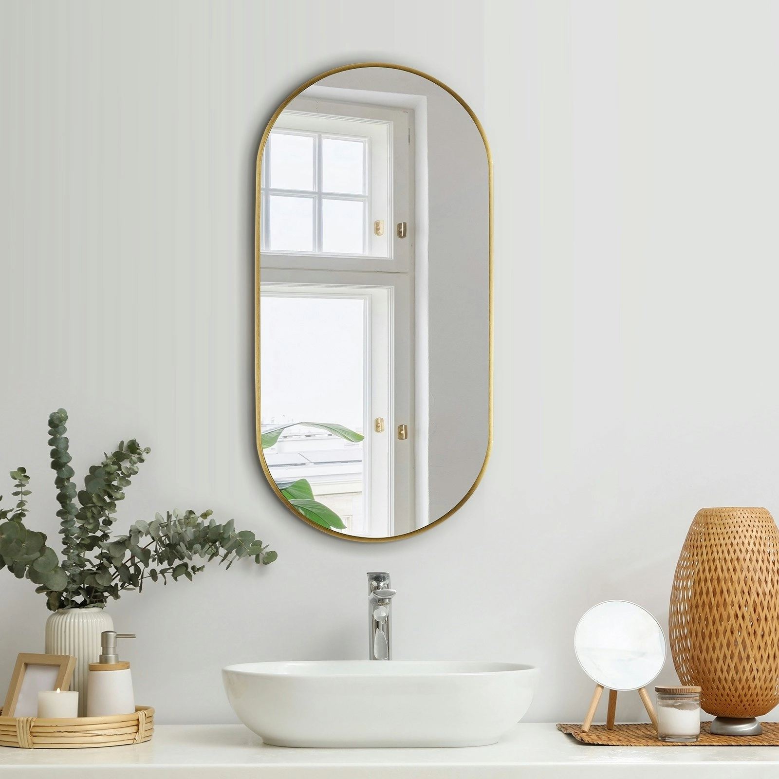 Oikiture Wall Mirrors Oval Makeup Mirror Home Decor Gold 76x31cm