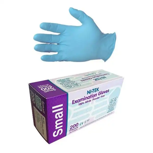 Ni-Tek Nitrile Gloves, AS NZ Standard, Powder Free, EN374, Small, Blue Colour, 200/Box, 1000/Carton