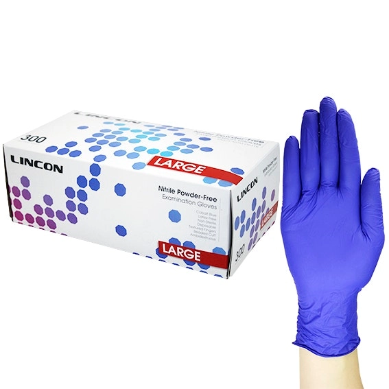 Lincon Nitrile Gloves Examination, Powder Free, EN374, Non Sterile, Large, Cobalt Blue Colour, 300/Box, 3000/Carton