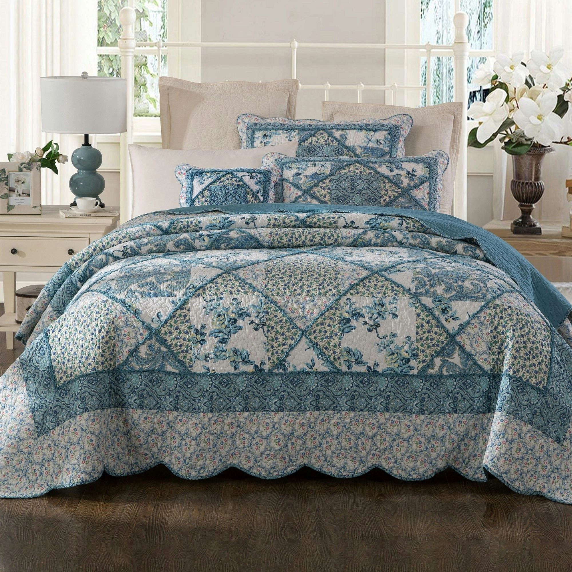 Blue Bouquet Cotton Coverlet Set by Classic Quilts