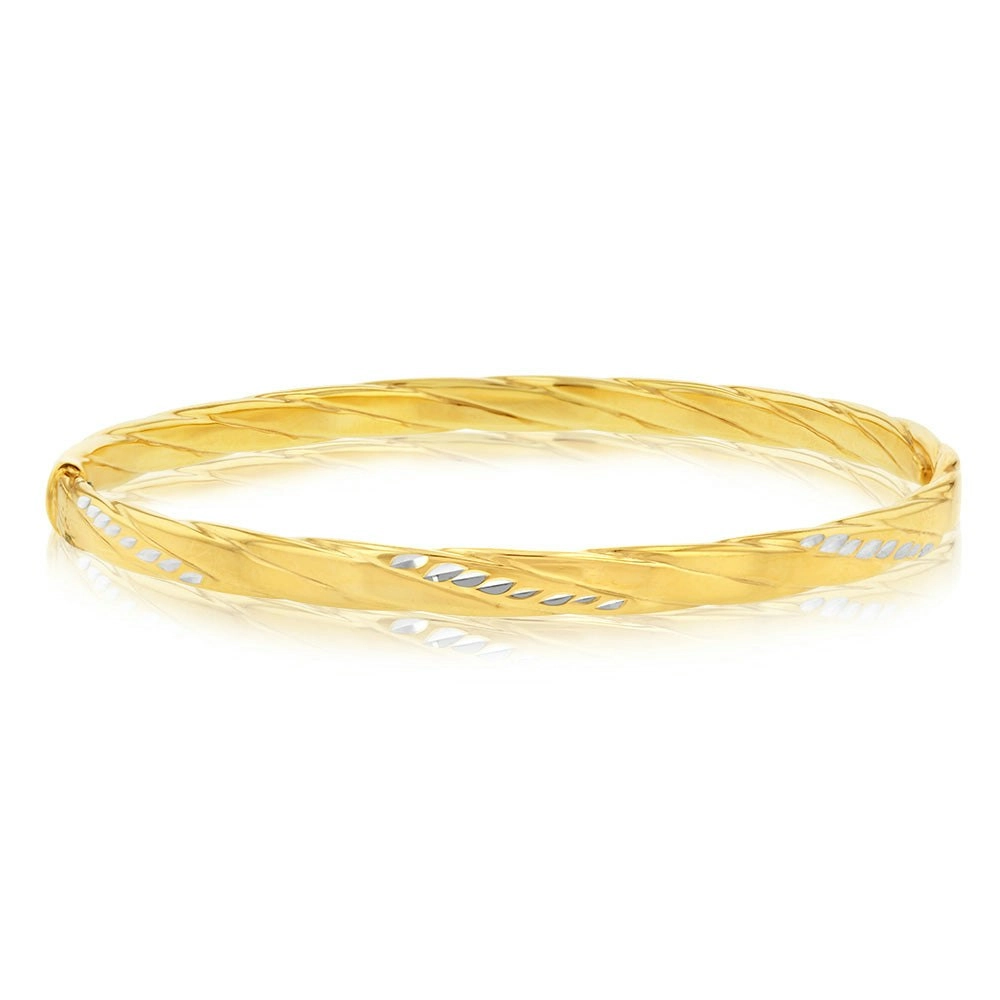 9ct Yellow Gold Silverfilled Diamond Cut Patterned 65mm Bangle