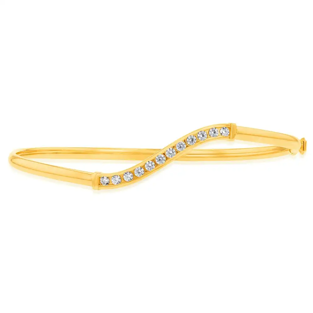 9ct Yellow Gold Silverfilled Single Row Cubic Zirconia Bangle