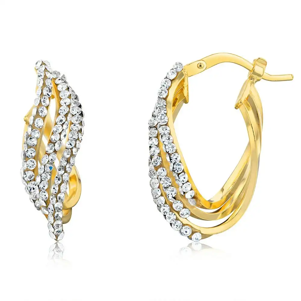 9ct Yellow Gold Silverfilled Fancy Crystal Hoop Earrings