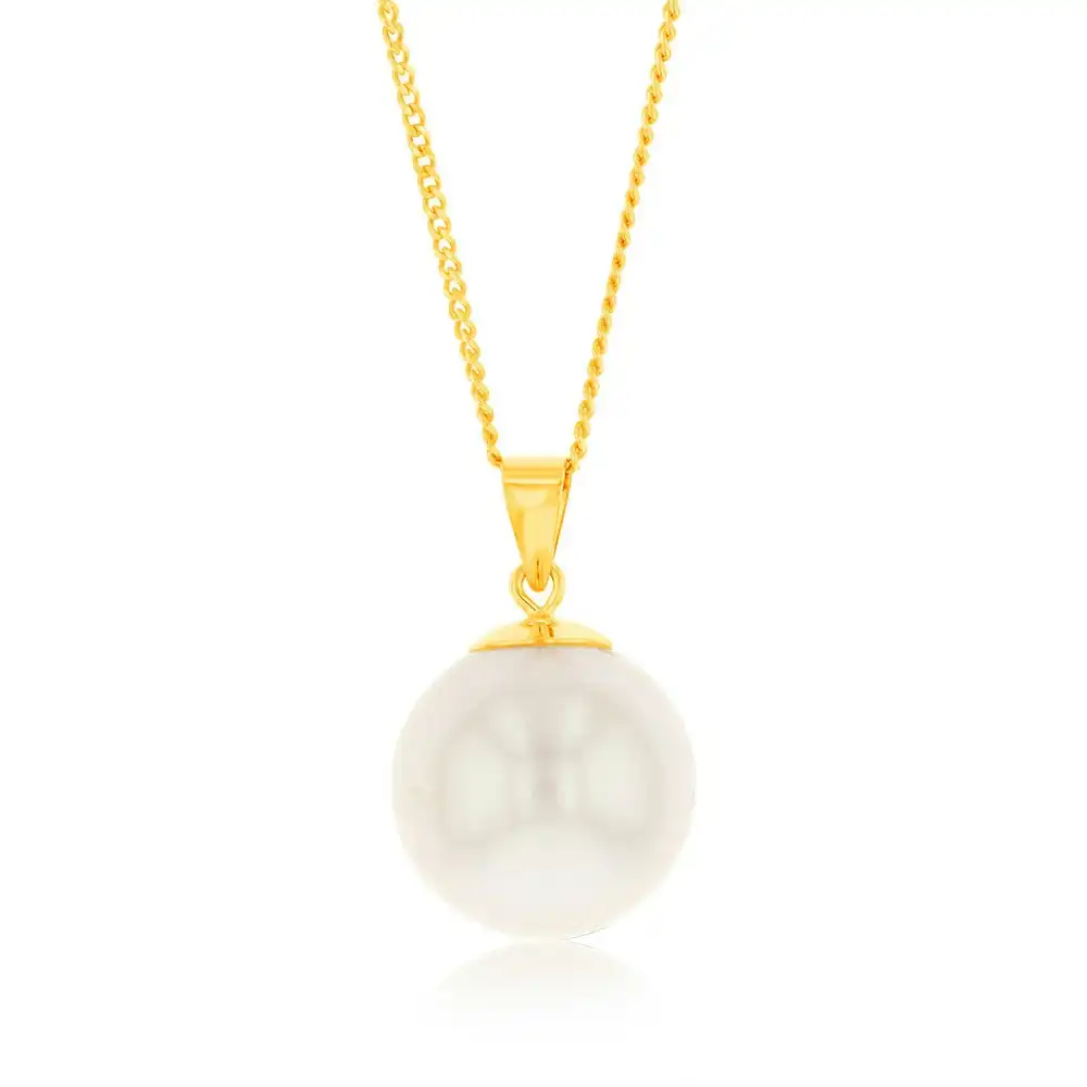 9ct Yellow Gold 10-14mm White South Sea Pearl Pendant on 45cm Chain