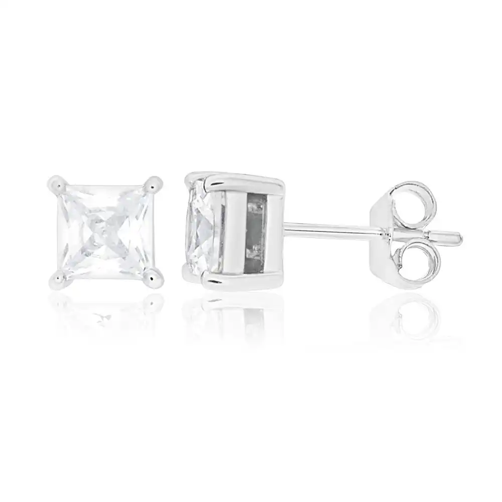 Sterling Silver Cubic Zirconia Princess Cut 5mm Stud Earrings