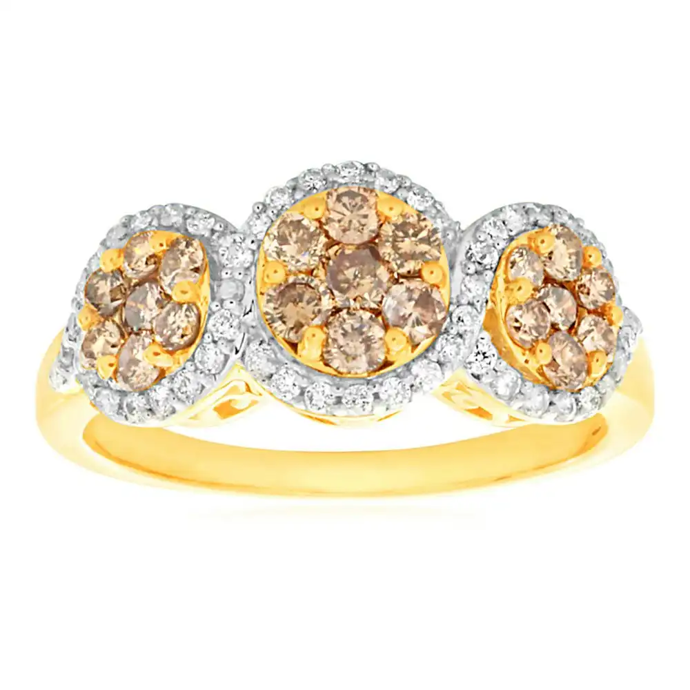 Australian Diamond 9ct Yellow Gold 1 Carat Diamond Trilogy Ring