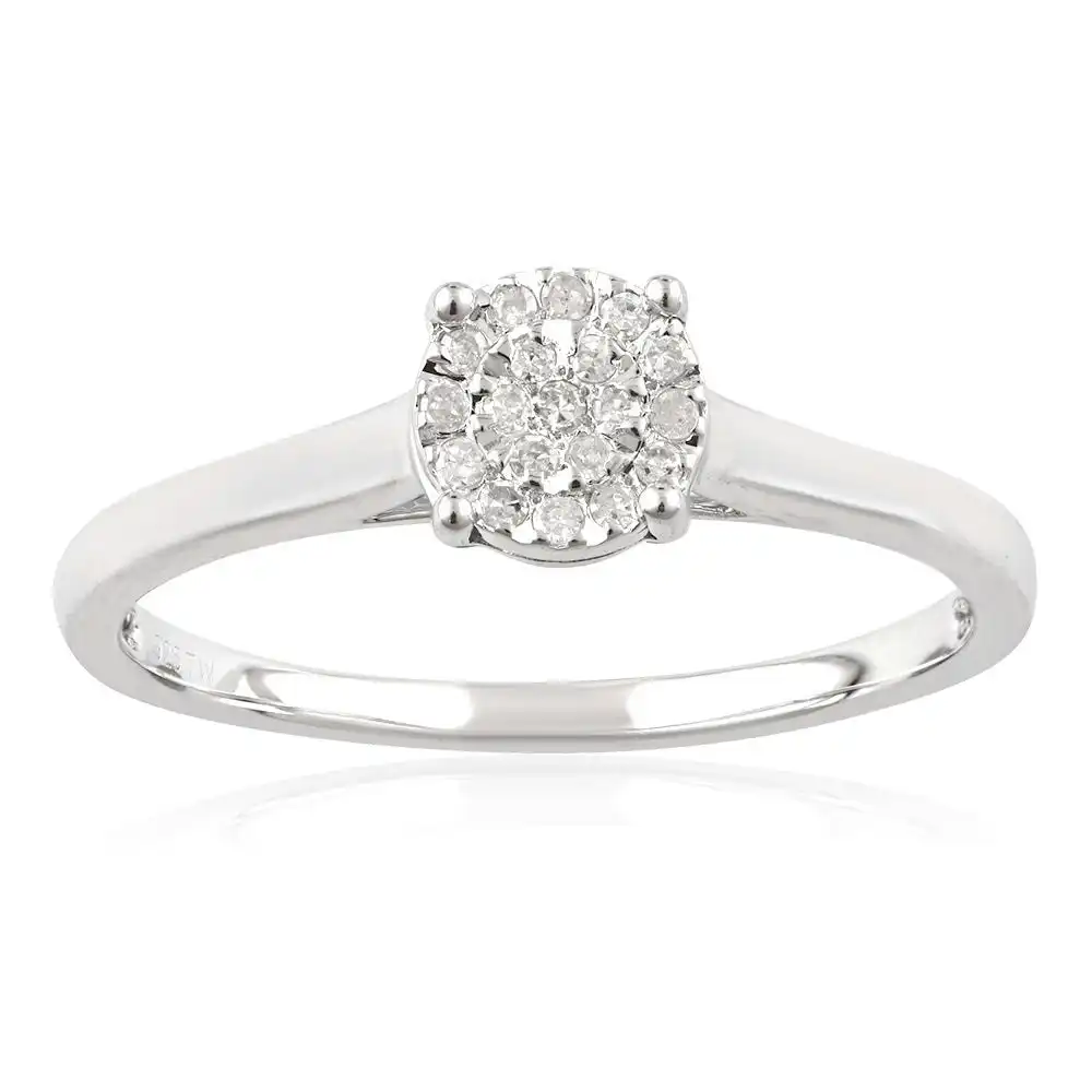 Sterling Silver 10 Points Diamond Ring with Brilliant Cut Diamonds and "1 Carat Look"