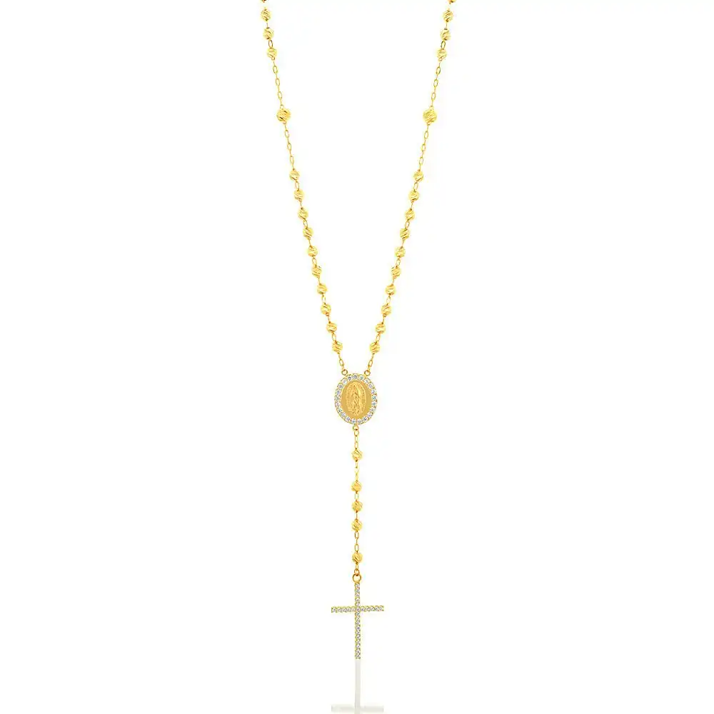 9ct Yellow Gold Rosary Beads with Zirconia Chain