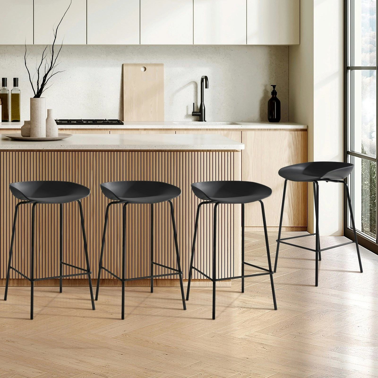 Oikiture Set of 4 Kitchen Bar Stools Stool Dinning Counter Chairs Metal Black