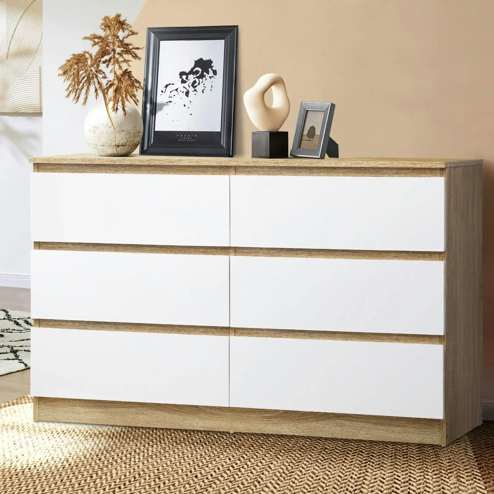 Oikiture 6 Chest of Drawers Tallboy White PURI
